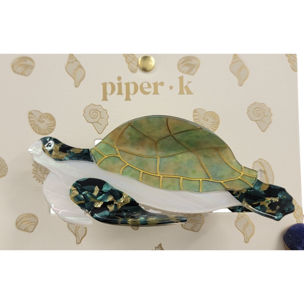 Piper K‎ Sea Turtle Hair Claw Clip Green Gold Marbled Cellulose Acetate SeaLife